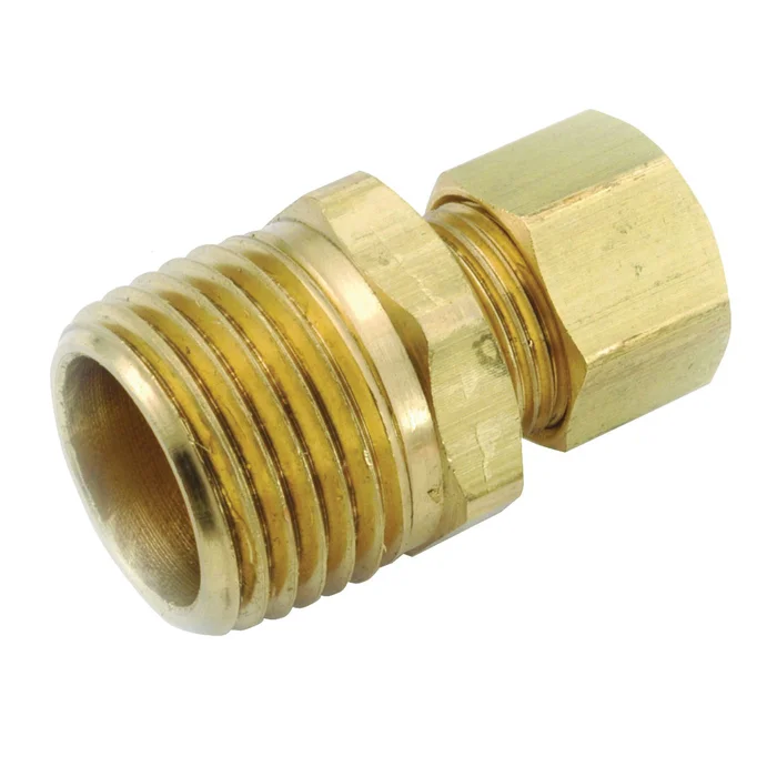 Anderson Metals 750068-0806 Pipe Connector, 1/2 x 3/8 in, Compression x Male, Brass, 200 psi Pressure
