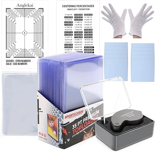 Anglekai 139PCS Card Grading Kit, Card Grading Centering Tool/Magnifying Tool/ 100P Transparent Cards/ 25P Holder/ 10P Towel/Soft Sleeve/Manual