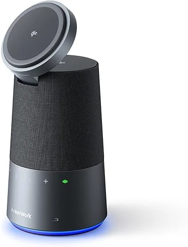 AnkerWork S600 All-in-One Speakerphone, Bluetooth Speaker with Microphone, Qi2 15W Wireless Charging, AI Noise Cancelling, 70° Adjustable Magnetic Phone Stand, 360° Sound (Renewed)