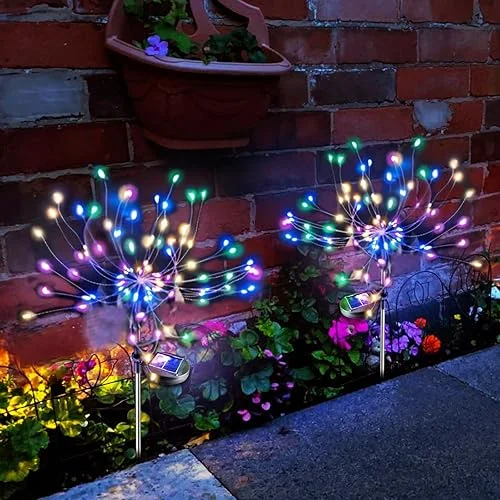 Anordsem Solar Lights Outdoor Waterproof: Garden Light Solar Powered for Outside – Fireworks Lamp Colorful Yard Patio Path Decor – LED Sparkler Twinkle Lighting for House Decoration