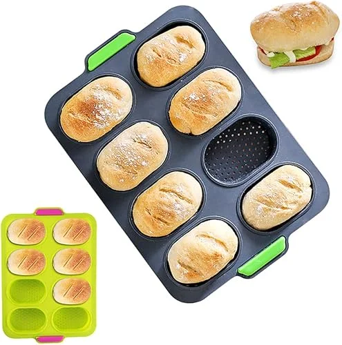 Antetek 2PCS Food Grade Nonstick Silicone Bread Mold, Household Party DIY Perforated French Bread Forms Tray Mini Baguette Round Loaf Baking Pan Kitchen Baking Tools