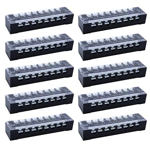 Antrader 10-Pack 8 Positions Dual Rows 600V 15A Wire Barrier Block Screw Terminal Strip with Cover TB-1508