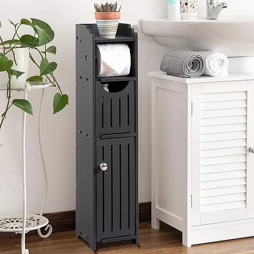 AOJEZOR Bathroom Storage Cabinet: Toilet Paper Holder Fit for Mega Roll – Matte Black