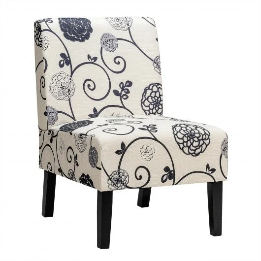 Armless Accent Chair with Rubber Wood Legs -Black & White
