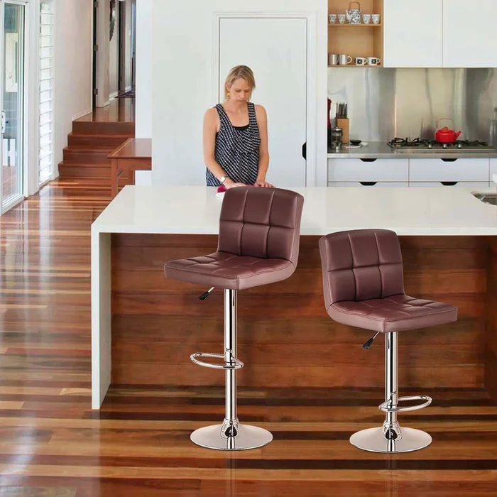 Armless PU Leather Bar Stools with Adjustable Height & Swivel Seat (2-Pack)