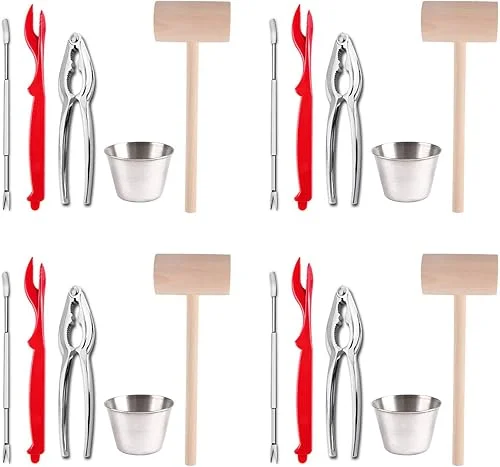 Artcome 22 Piece Seafood Tools Set for 4 People including 4 Lobster Crab Crackers 4 Lobster Shellers 6 Seafood Forks 4 Sauce Cups and 4 Lobster Crab Mallets
