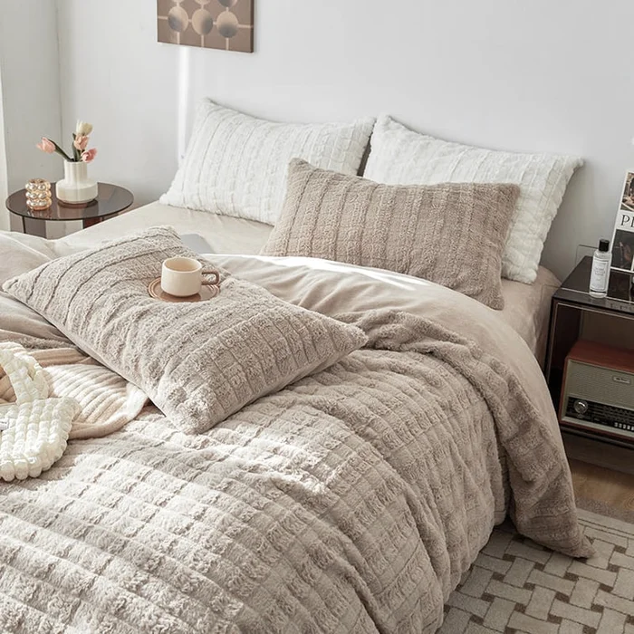 Artificial Rabbit Velvet Bedding Set Caramel Twin Size