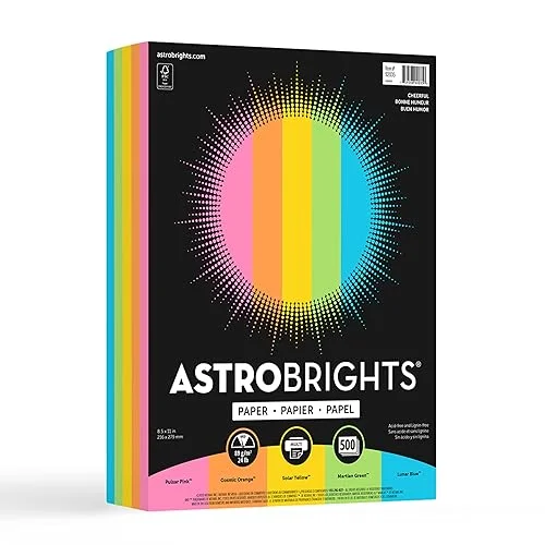 Astrobrights Colored Paper, 8.5′ x 11′, 24 lb./89 gsm, Cheerful Assortment, 500 Sheets (92035)