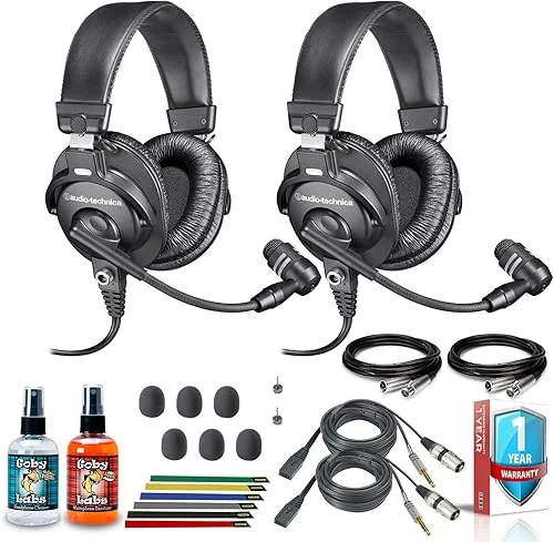 Audio-Technica BPHS1 Broadcast Stereo Headset (2-Pack) with Two 10ft XLR Cables, Cleaning Kit, 6-Pack Reusable Cable Ties, and 1-Year Extended Warranty