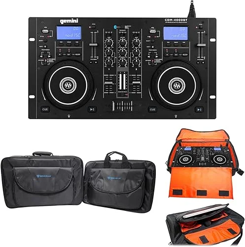 Audiosavings Bundle:(1) Gemini CDM-4000BT Dual DJ CD/USB Media Player with Bluetooth + Mixer Bundle with (1) Rockville DJ Carry Case for Mixers/Controllers/CD Players/Laptops+Bonus Gear Bag (Items 2)