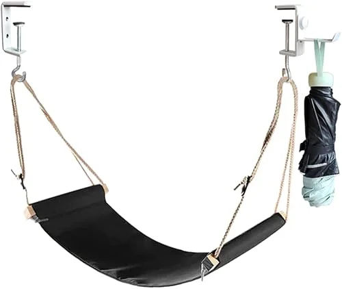 Auoinge Foot Hammock Under Desk FootRest | Adjustable Office Foot Rest Under Desk | Portable Desk Foot Hammock with Headphone Holder (Black)