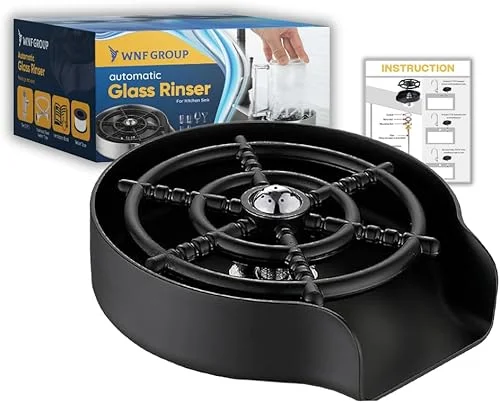 Automatic Glass Rinser for Kitchen Sink, High-Pressure Cup Washer in Black Stainless Steel, 360° Quick Clean for Glasses, Mugs & Bottles, Easy Installation