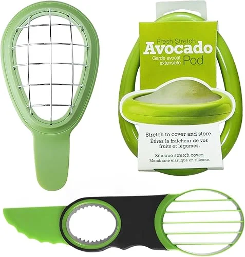 Avocado 3 Piece Set Avocado Slicer, Avocado Slicer, Avocado Storage Container, Dishwasher Safe, Contains All Tools For Avocado (Avocado Slicer+Saver+Cutter)