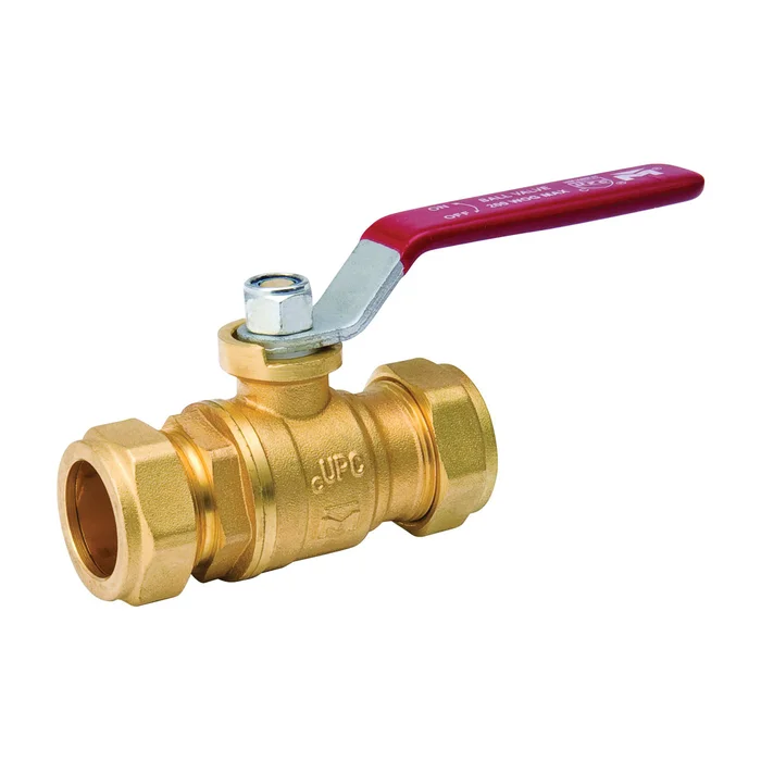 B & K 107-025NL Ball Valve, 1 in Connection, Compression, 200 psi Pressure, Manual Actuator, Brass Body