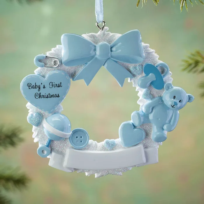 Baby’s First Christmas Wreath Ornament, Blue