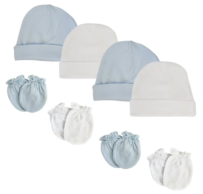 Baby Boys Caps and Infant MIttens – 8 pc Set
