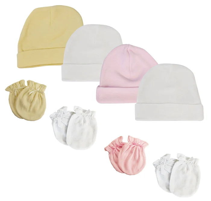 Baby Girls Caps and Mittens (Pack of 8)