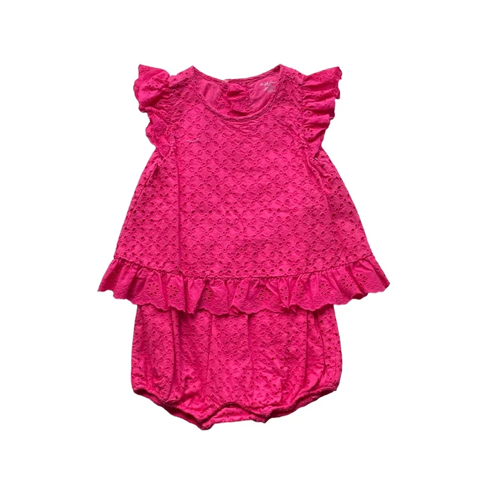 Baby Girls Pink Eyelet Shortall