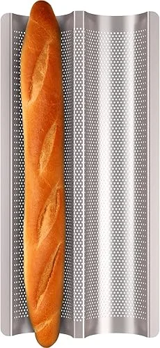 Baguette Pan French Bread Pans For Baking Pans, Nonstick 2 Slots Perforated Italian Loaf Pan Mold Long French Bread Pan Golden
