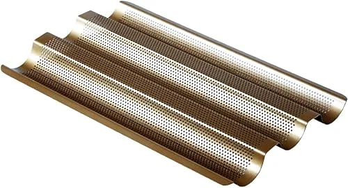 Baguette Tray Non- Stick French Bread Pan Carbon Steel Perforated Baguette Baking Mold (Gold)
