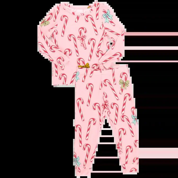 Bamboo PJ Set – Pink Candy Cane Lane