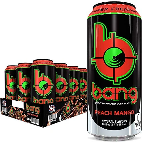 Bang Peach Mango Energy Drink, 0 Calories, Sugar Free with Super Creatine, 16oz, 12 Count