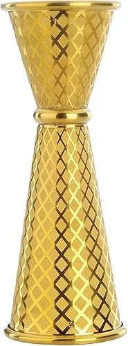 Barfly 1 x 2 oz. Diamond Lattice Etch Japanese Style Jigger, Gold Plated