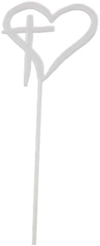 BerryDirect Cross My Heart Pick – White Plastic Pick with Heart and Cross Design [ 11′, 100-Pack] Sympathy, Love, Religious, Floral Arrangements and Centerpiece Decoration