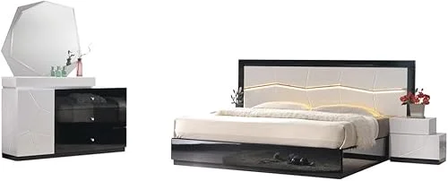 Best Master 5-Piece Wood EAS King Platform Bedroom Set in White/Black