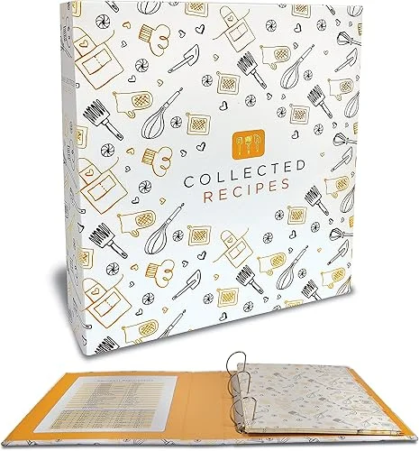 Better Kitchen Products Recipe Binder, Full Page 3 Ring Standard Binder Organizer Set (with 50 Page Protectors & 12 Category Divider Tabs) by Better Kitchen Products, 11.5′ x 12′ Black & Gold Montage