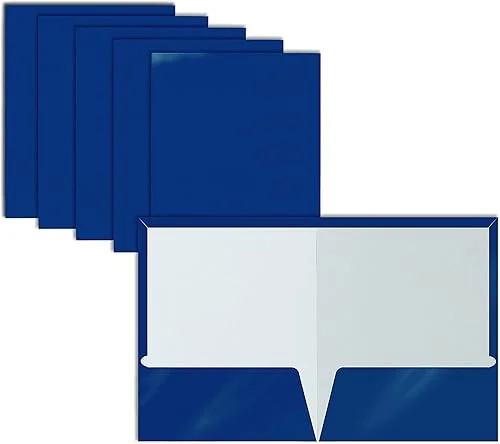 Better Office Products 2-Pocket Glossy Laminated Paper Folders, Letter Size, Blue Portfolios Box of 25