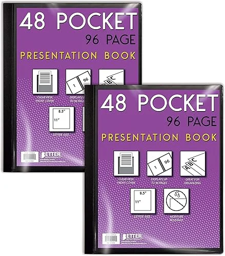 Better Office Products 48 Pocket Bound Presentation Book, with Clear View Front Cover, 96 Sheet Protector Pages, 8.5′ x 11′ Sheets, Art Portfolio, Durable Poly Covers, Letter Size (2 Pack)