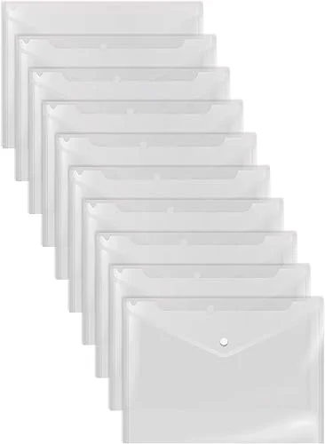 Better Office Products Clear Reusable Plastic Envelopes with Snap Closure, Plastic Document Holders, 13′ x 9′ XL Size for Letter Paper, 30 Pack, Poly File Envelopes, Clear, 30 Pack