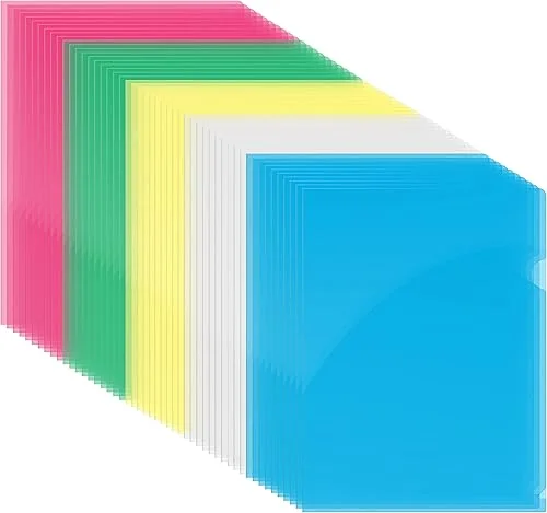 Better Office Products Poly Project Pockets, 50 Pack, Plastic File Jacket Sleeves for Letter Size Paper, Assorted 5 Translucent Colors, Project Folder File Jackets, 9′ x 11.5′, 50 Pack