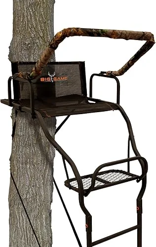 Big Game Warrior Elite Ultra-Wide Ladder Whitetail Deer Elk Mule Above Hunting Outdoors Flex-Tek Seat 17' Tall 1-Person Tree Stand