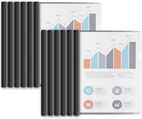Binditek 12 Pack Heavyduty Clear Report Covers with Sliding Bars, 110 Sheet Capacity, 15mm Sliding Bar File Folder, Letter Size, 8 Mil Thick, Black, for Students and Coworkers