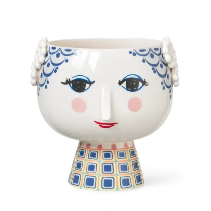 Bjørn Wiinblad – Eva – 8.3″ Short Base 3D Plant Pot – Blue