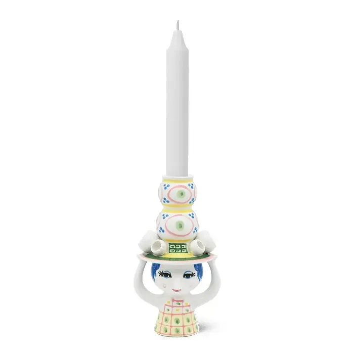 Bjørn Wiinblad- Lady w/Hat – 6.3″ Hand-Painted Candle Holder