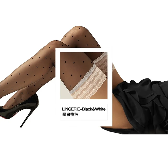 Black&White French Lace Over-The-Knee Stockings One Size 1 Pair