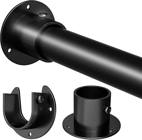 Black Closet Rod,17 to 51 Inches Adjustable Closet Rods for Hanging Clothes 1.3 Inch Diameter Heavy Duty Metal Closet Hanging Rod Closet Bar for Wardrobes,Closet, Bathroom, Windows