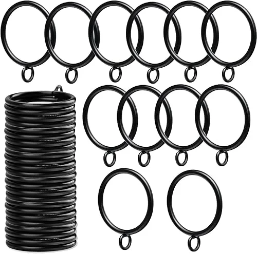 Black Curtain Rings,50 Pack Metal Curtain Rings with Eyelets, 1.5 inch Inner Diameter Drapery Rings Apply for Curtain Rods(Fits Up to 1 1/4-Inch Rod)