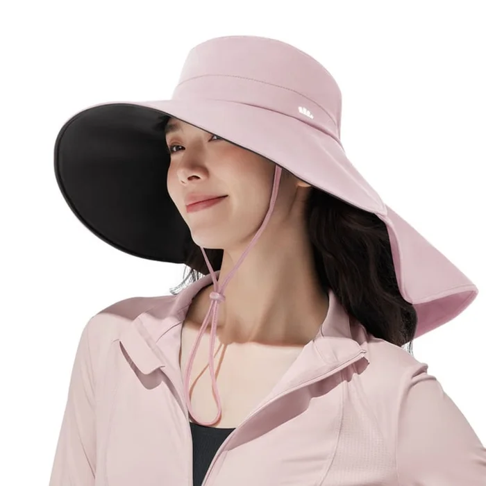 Black Lace Cape Sun Hat BM586 – Lilac Grey Pink 360° Coverage (12cm Brim + 20cm Cape)