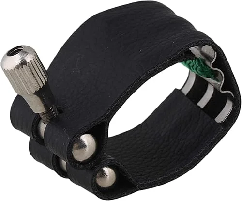 Black Tenor Sax Saxophone Mouthpiece Leather Ligature Fastener, Leather with Reed Ligature For Tenor Saxophone Mouthpiece