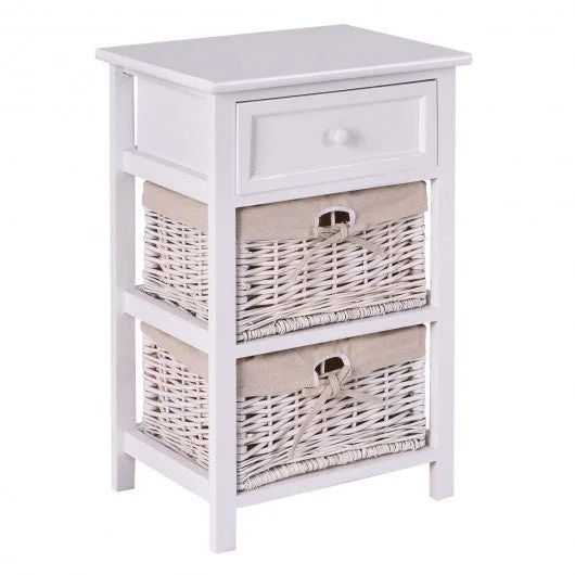 Black/White 3 Tiers 1 Drawer Night Stand-White