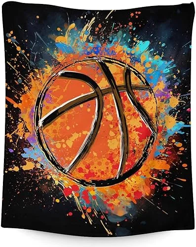 Blanket for Boys – Basketball Throw Blanket Gift for Basketball Lover – 50×40 Inches Sports Blankets for Kids Teens – Black Soft Fuzzy Basketball Stuff for Couch Sofa Bed