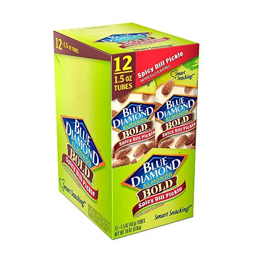 Blue Diamond Almonds Bold Spicy Dill Pickle Almonds, 12Count, 1.5oz Tubes