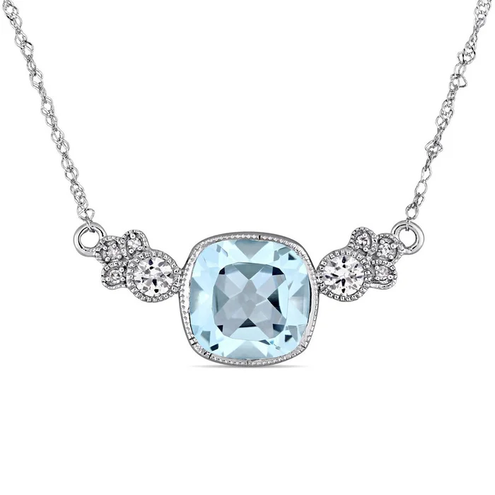 Blue Topaz and Diamond 3-Stone Necklace