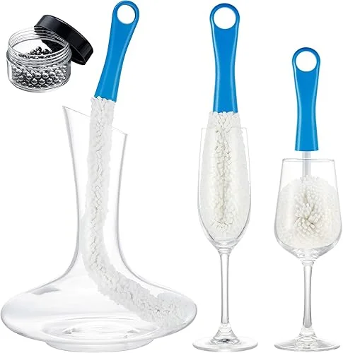 Boao 3 Pcs Decanter Cleaning Brush Wine Glass Decanter Flexible Bottle Brush Set with Cleaning Beads Household Tools for Bottle Goblets Glasses Cups (Blue)