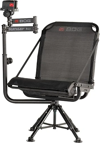 BOG DeathGrip 360 Chair with Lightweight Aluminum Construction, 4 Extendable Legs, DeathGrip Universal Gun Rest, 360 Adjustable Pivoting Seat, and Hands-Free Use During Hunting, Shooting, and Outdoors