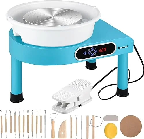 Bonoutil Pottery Wheel Machine, 11′ Electric Ceramic Forming Machine LCD & Foot Pedal Control 0-320 RPM Max 20 lbs Capacity, Clay Art Sculpting Tools Kit at Home Pottery Wheels
